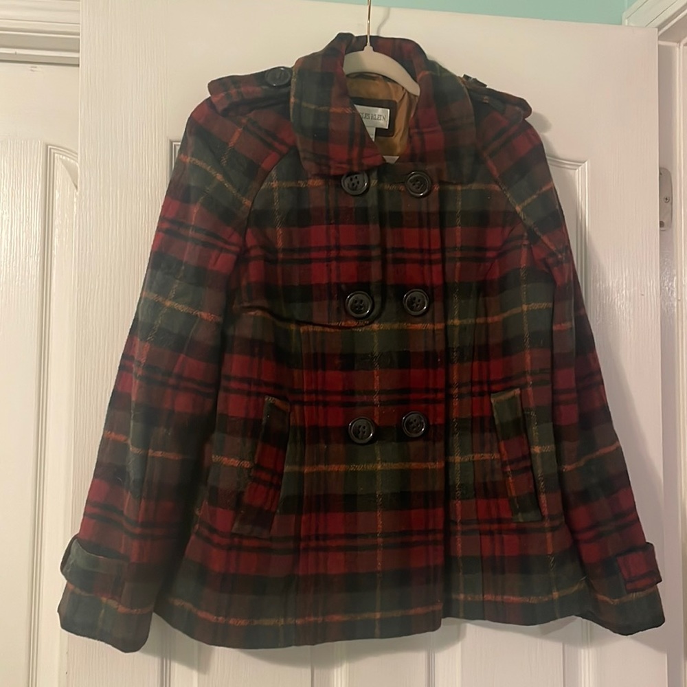 Charles Klein plaid wool blend coat medium